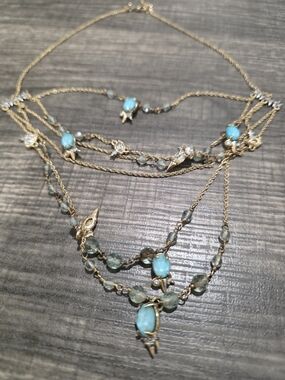 Alexis Bittar Gold Multi-Strand Necklace with Turquoise Stones